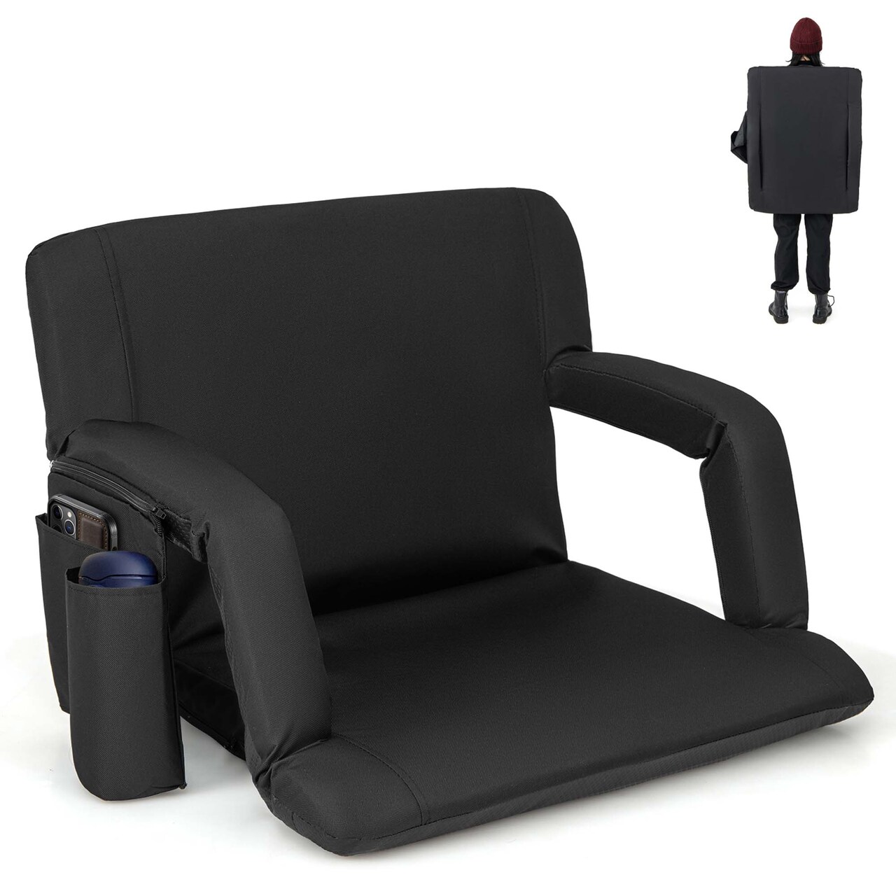 Costway 1/2 PCS Stadium Seat for Bleachers Bleacher Chair with 6 Adjustable Positions Back Support Black